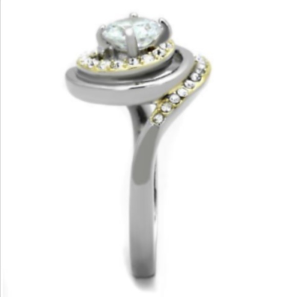 Silver Gold Art Deco Cocktail Ring Size 8 9 10 Statement Swirl Cubic Zirconia - Picture 4 of 8